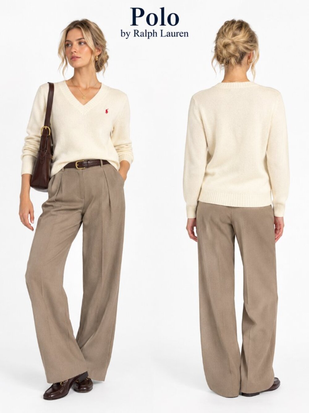 Polo Ralph Lauren V-Neck Knit Sweater Cream Ivory Red Pony Preppy Size M